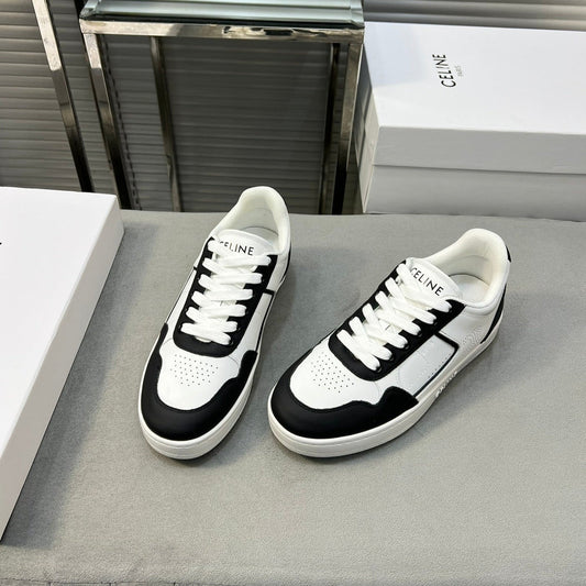 TRAINER LOW LACE-UP SNEAKER IN CALFSKIN, LAMINATED CALFSKIN AND SUEDE CALFSKIN OPTIC BLACK WHITE - 35
