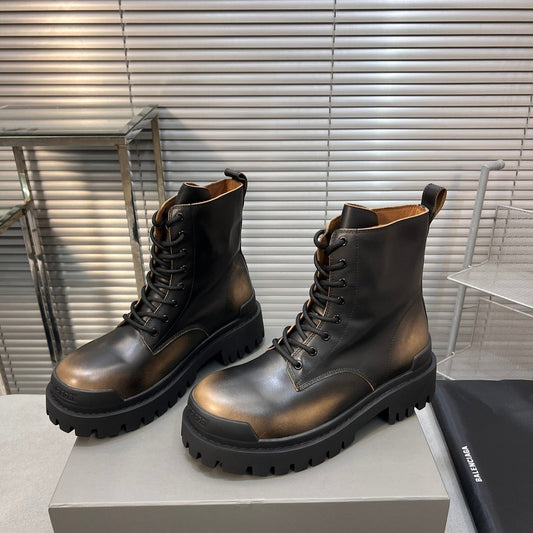 CHUNKY BOOTS IN BLACK MIX BRONZE SMOOTH CALFSKIN - 35
