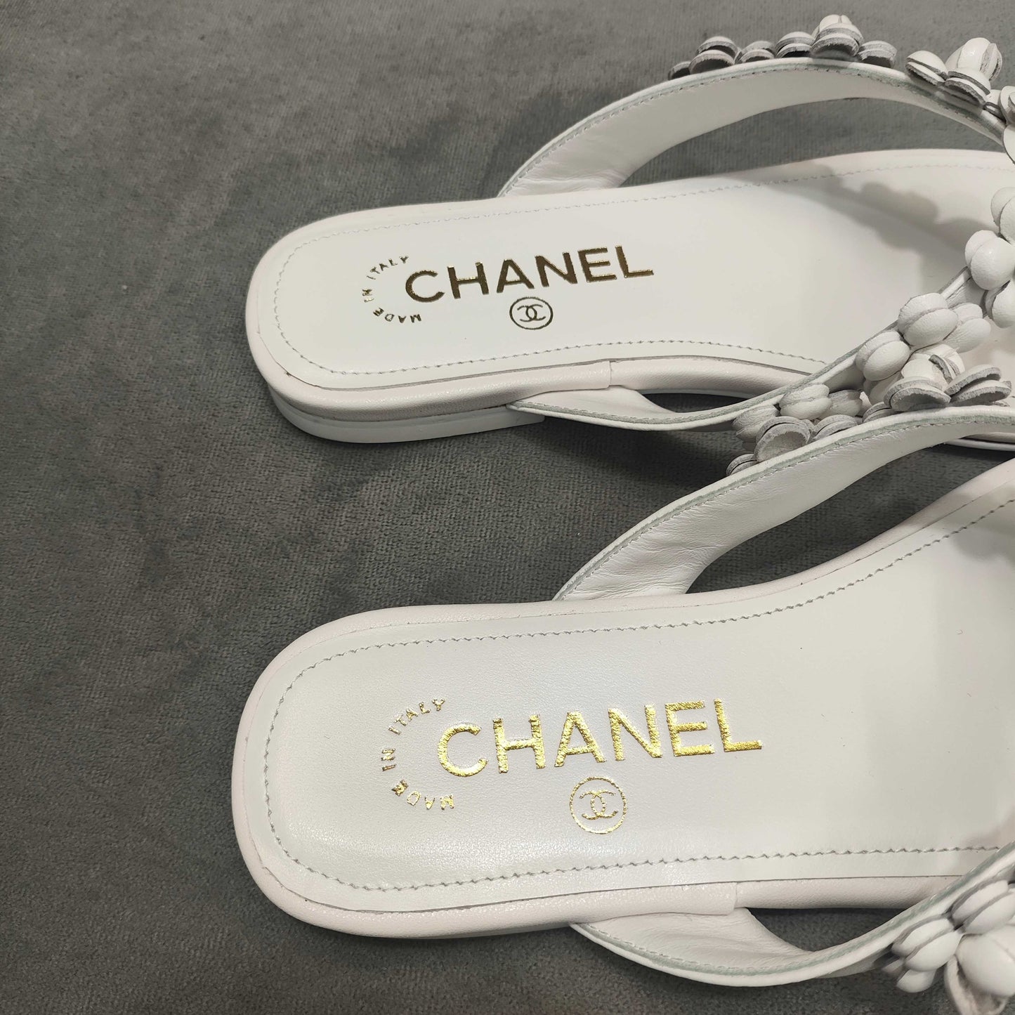 THONG SLIPPERS CAMELLIA IN WHITE CALFSKIN - 35