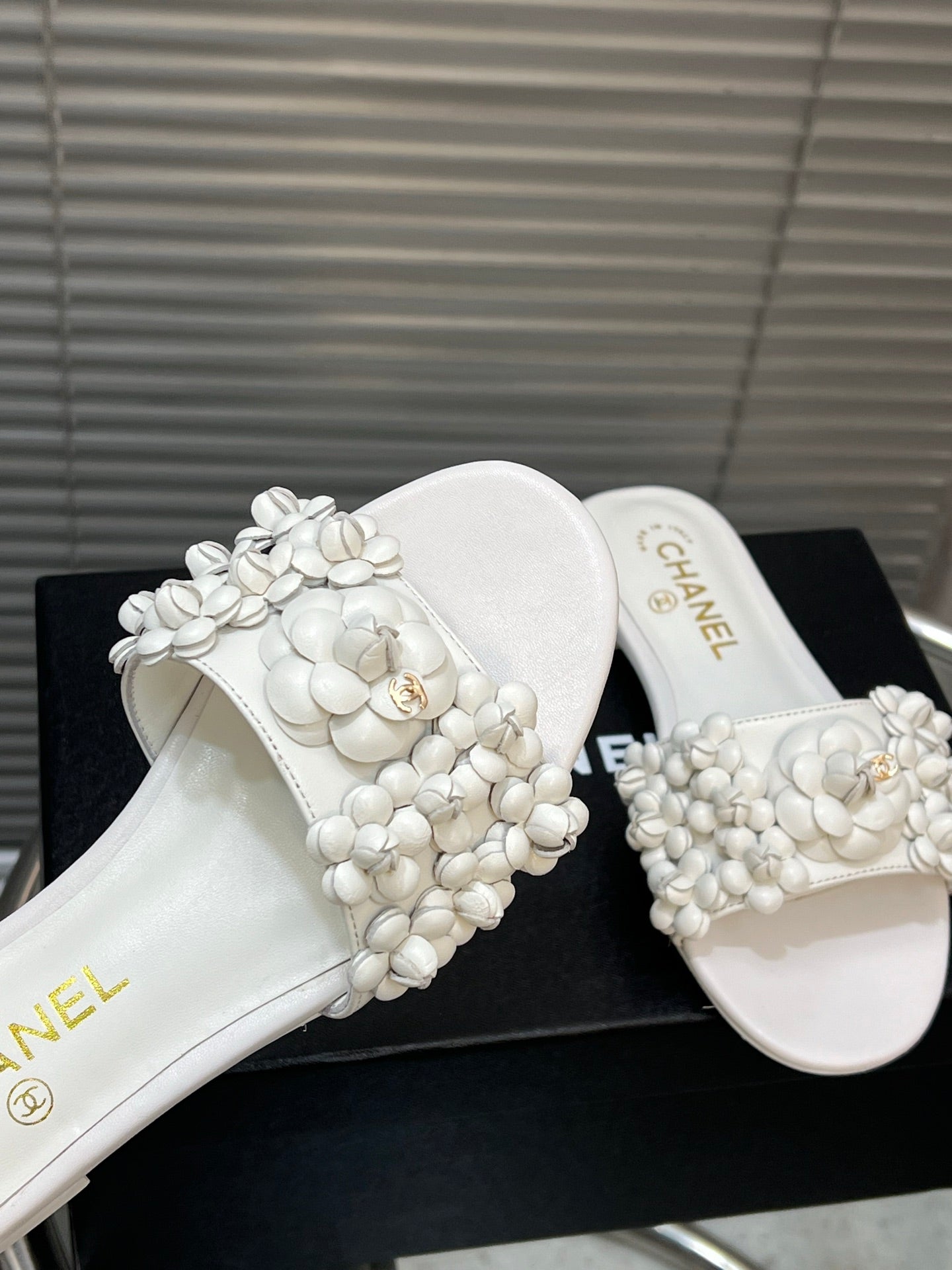 SLIPPERS CAMELLIA IN WHITE CALFSKIN - 35