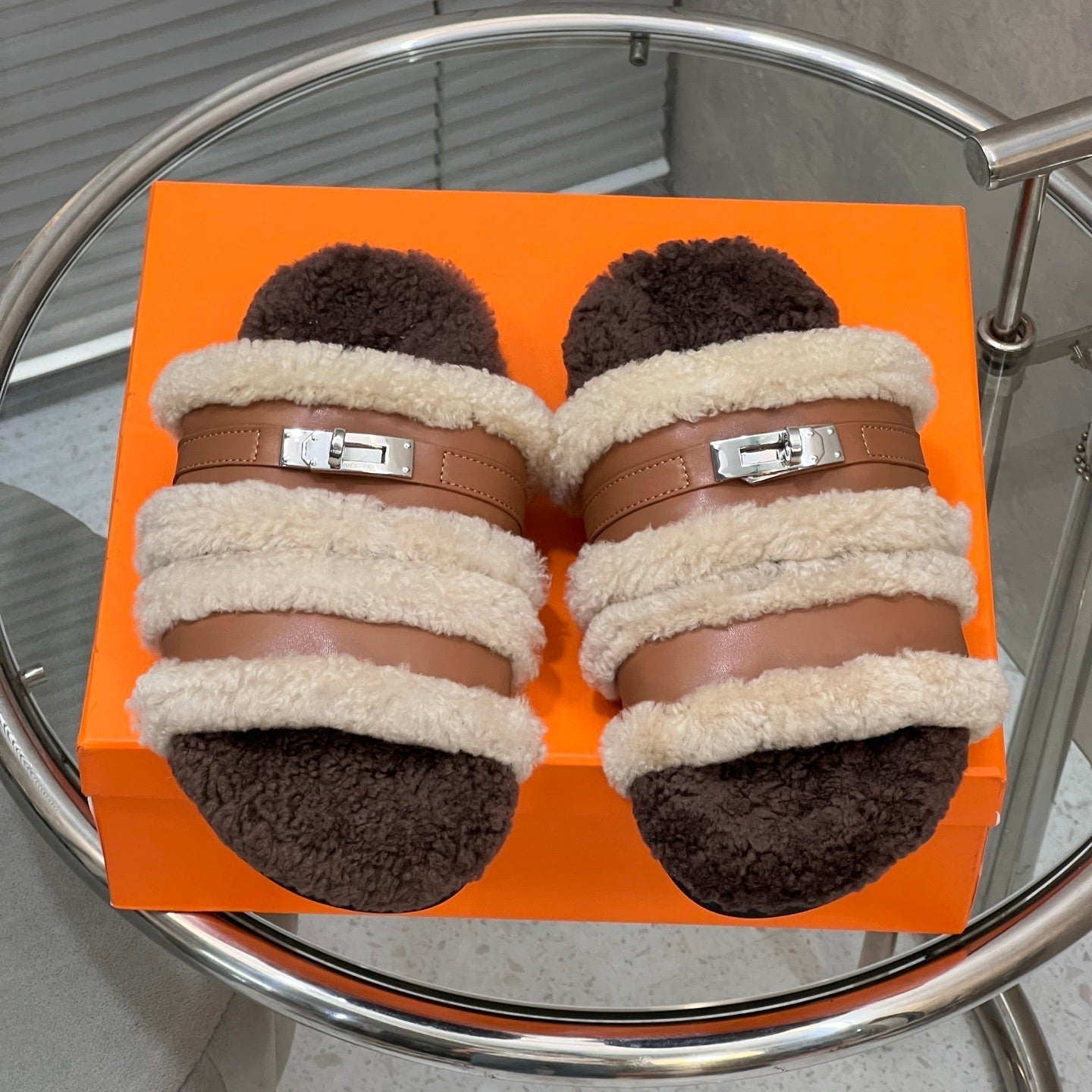 HM 25S SANDAL IN BEIGE WOOL AND BROWN LAMBSKIN WITH SILVER HARDWARE - 35