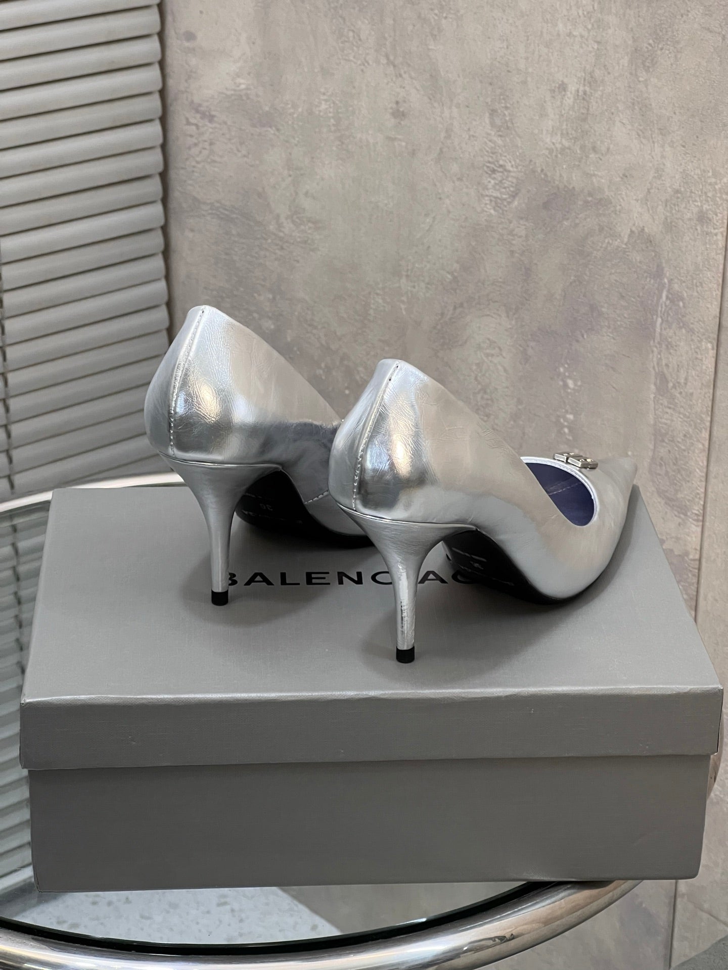 BALENCIAGA 25S HIGH-HEEL SHOES 85 MM IN SILVER COW LEATHER - 35