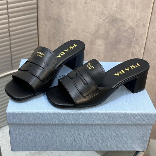 БОСОНІЖКИ PRADA 26S НА ПІДБОРАХ 60 ММ З ЧОРНОЇ ТЕЛЯЧОЇ ШКІРИ З ЛОГОТИПОМ