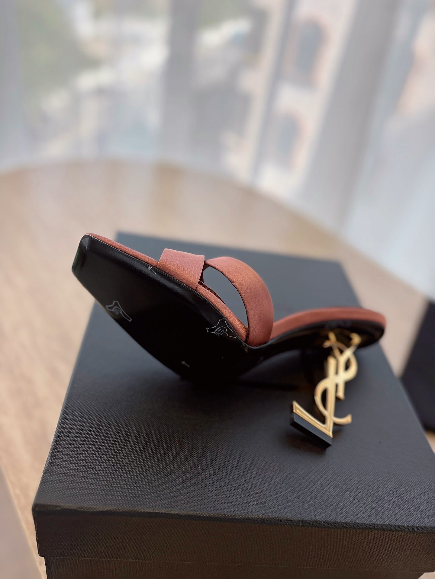 OPYUM OPEN TOE HIGH 10 CM MULES IN MARS RED CALFSKIN - 35
