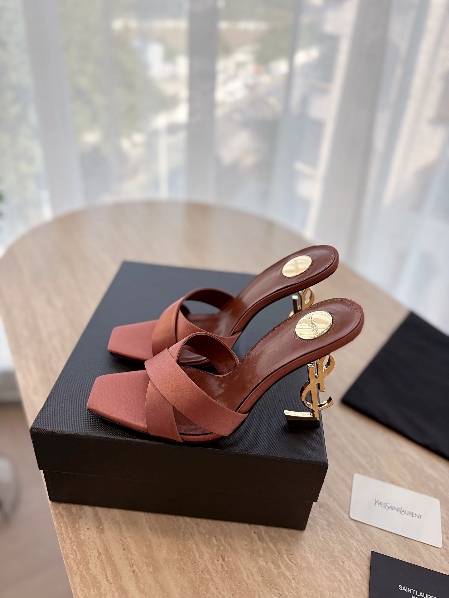 OPYUM OPEN TOE HIGH 10 CM MULES IN MARS RED CALFSKIN - 35