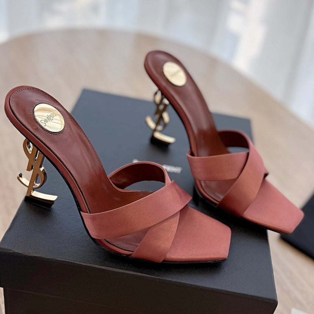 OPYUM OPEN TOE HIGH 10 CM MULES IN MARS RED CALFSKIN - 35