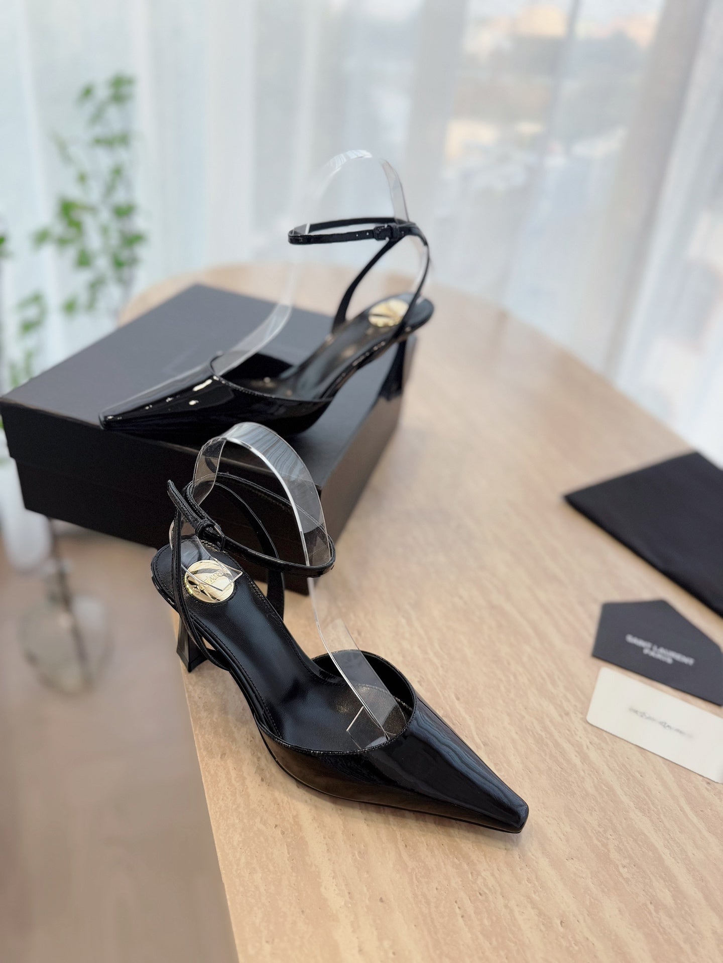 HIGH SLINGBACK 75 MM IN BLACK PATENT CALFSKIN - 35