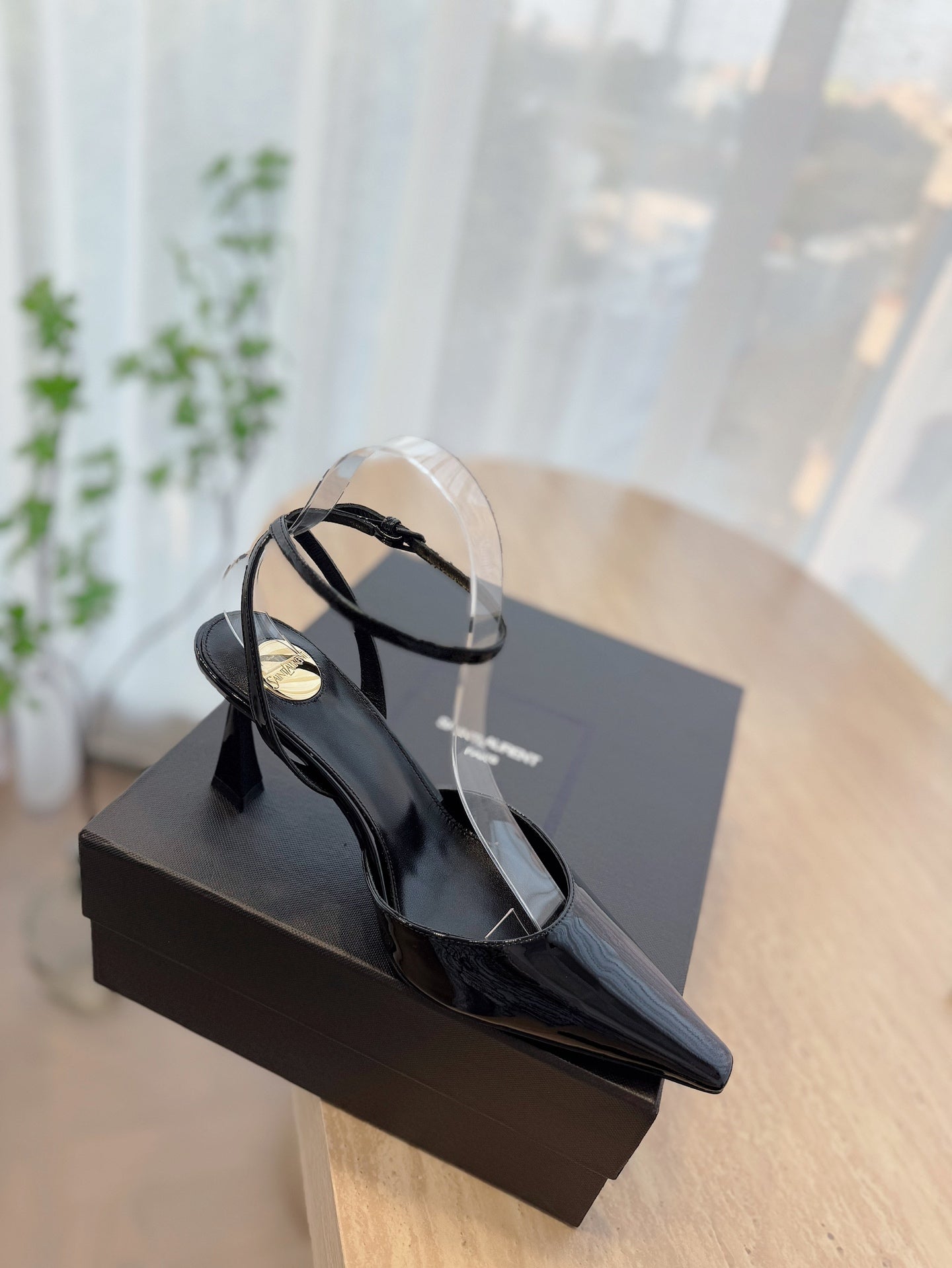 HIGH SLINGBACK 75 MM IN BLACK PATENT CALFSKIN - 35