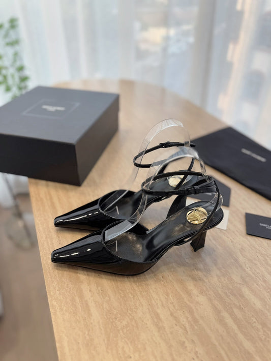 HIGH SLINGBACK 75 MM IN BLACK PATENT CALFSKIN - 35