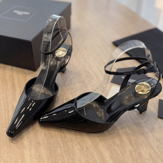 HIGH SLINGBACK 75 MM IN BLACK PATENT CALFSKIN - 35