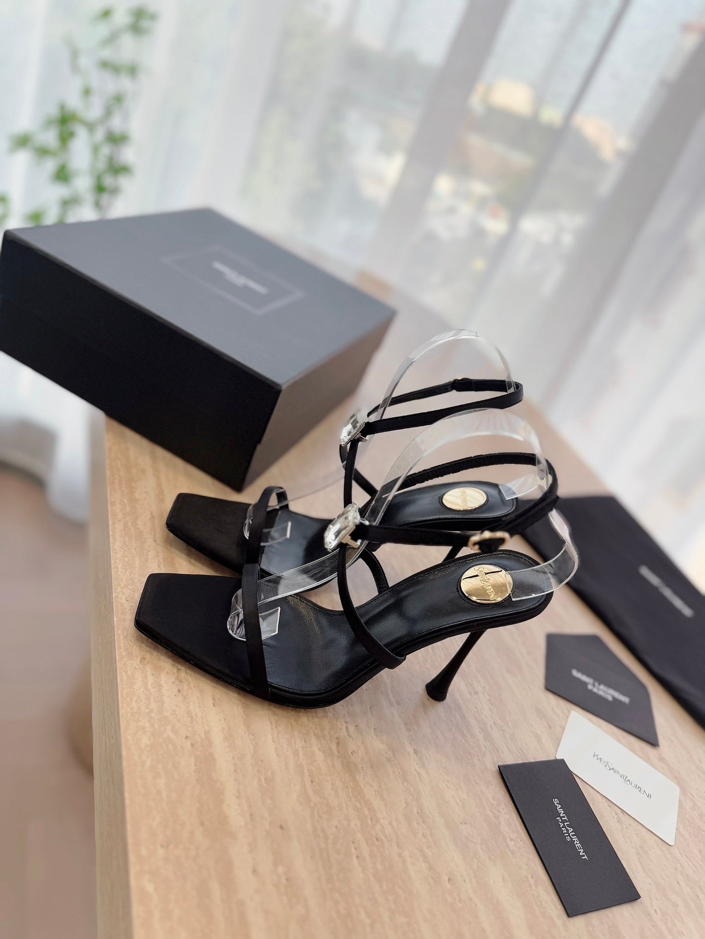 HIGH HEEL SANDAL 10 CM IN BLACK SATIN CREPE AND CRYSTAL - 35