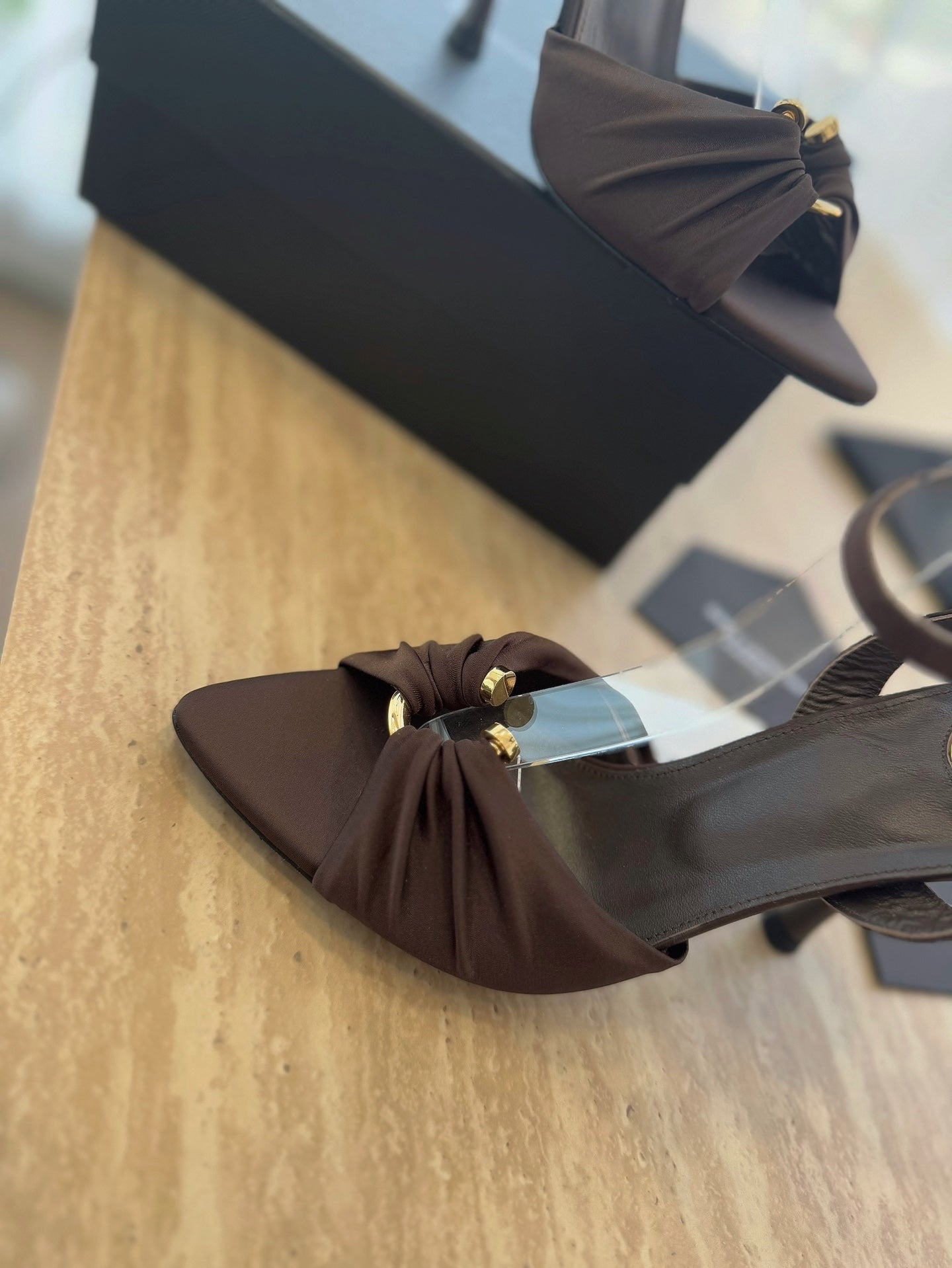 LOLA SANDAL 10 CM IN CHOCOLATE BROWN VISCOSE AND SILK - 35
