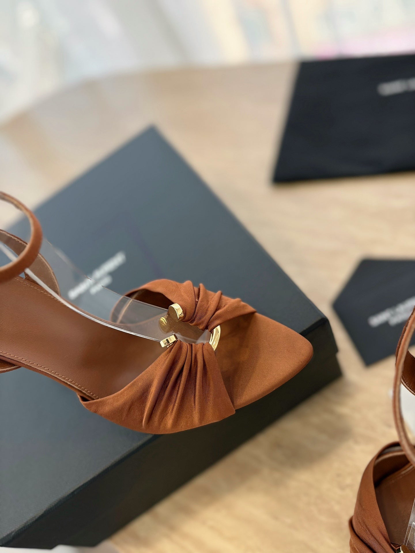 LOLA SANDAL 10 CM IN BRONZE BROWN VISCOSE AND SILK - 35