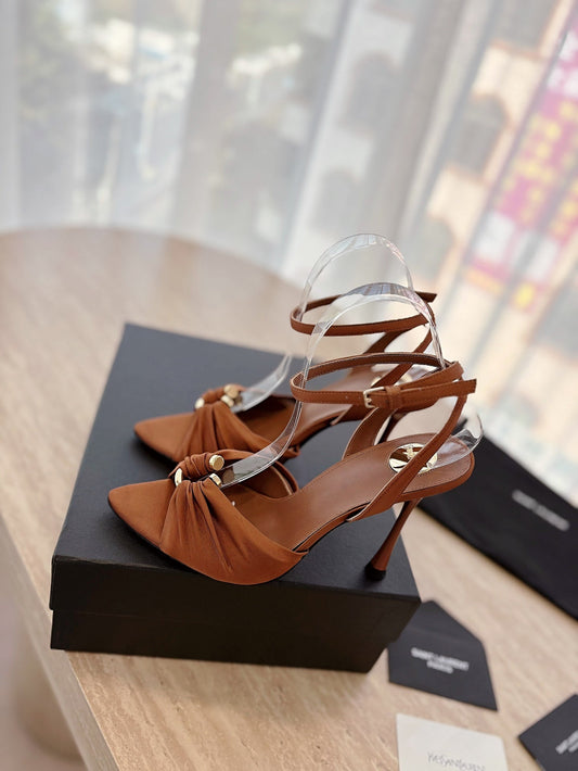 LOLA SANDAL 10 CM IN BRONZE BROWN VISCOSE AND SILK - 35