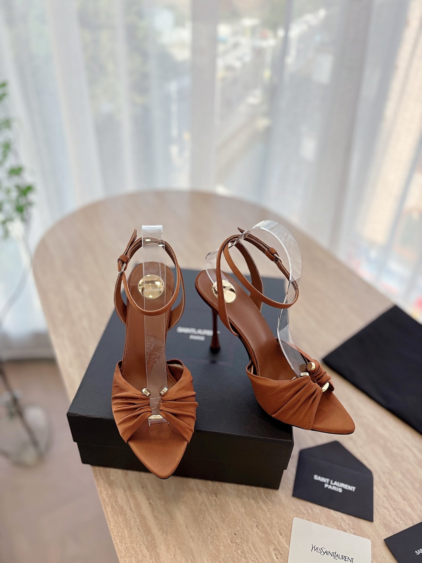 LOLA SANDAL 10 CM IN BRONZE BROWN VISCOSE AND SILK - 35
