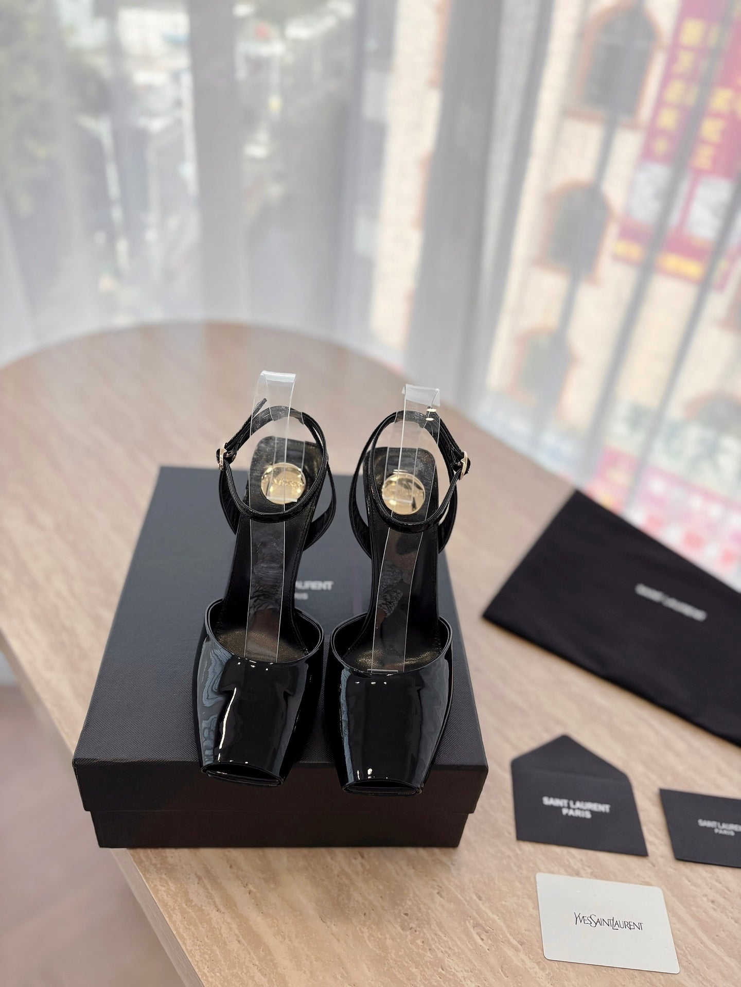LA SCANDALE HIGH 10 CM WEDGE SANDALS IN BLACK PATENT LEATHER - 35