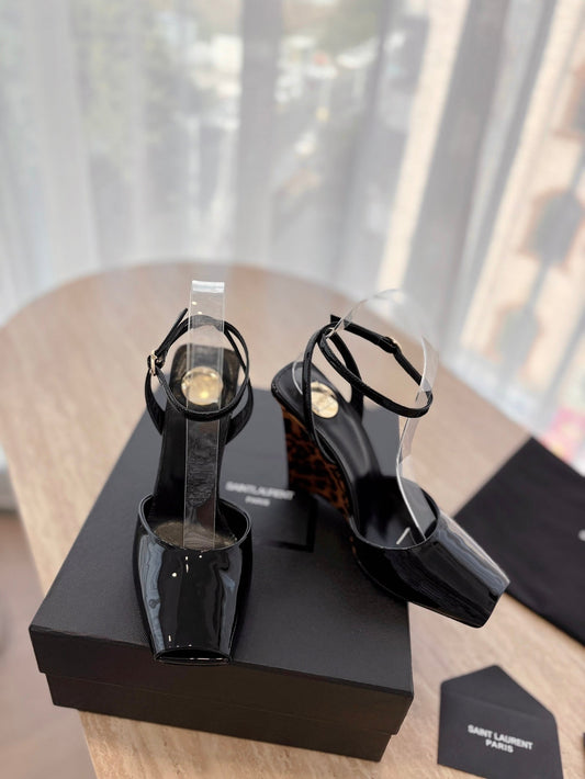 LA SCANDALE HIGH 10 CM WEDGE SANDALS IN BLACK PATENT LEATHER - 35