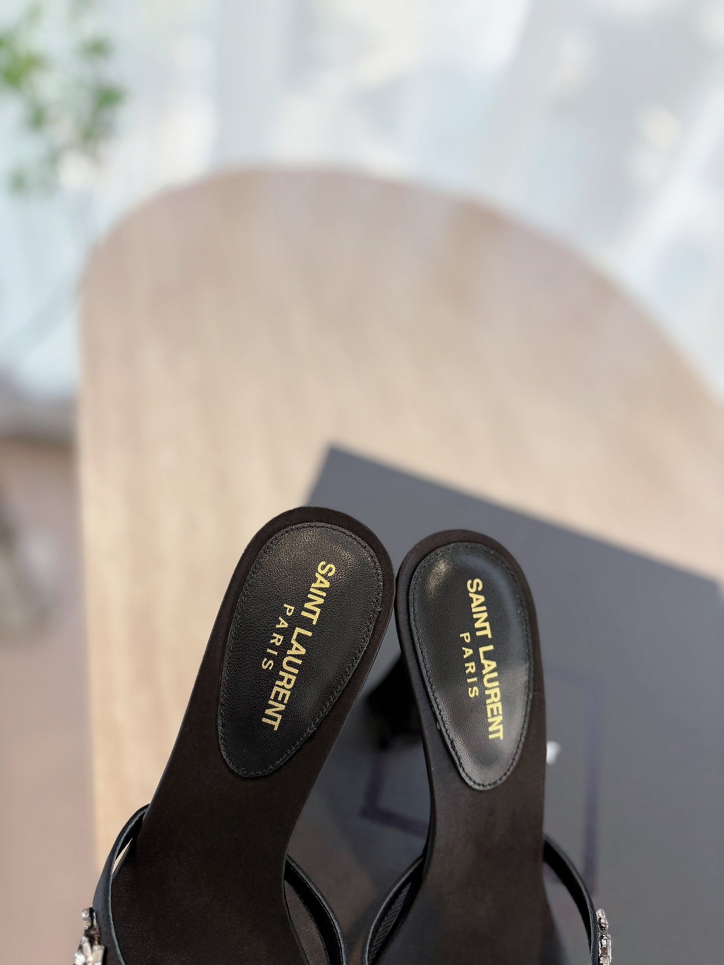 RAV HIGH HEEL 10 CM EMBELLISHED BLACK SATIN MULES - 35