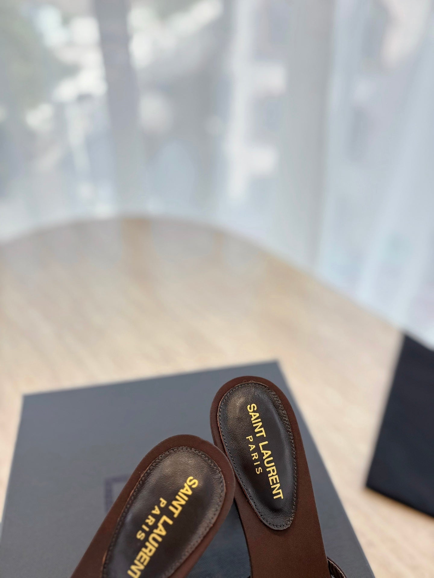 RAV HIGH HEEL 10 CM EMBELLISHED CHOCOLATE BROWN SATIN MULES - 35