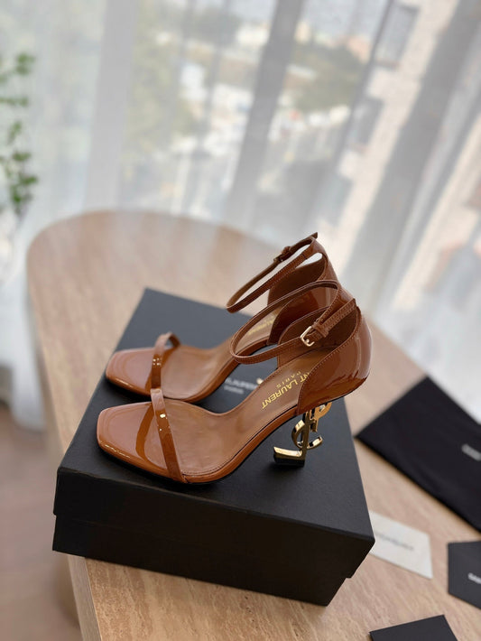 CLASSIC HIGH HEELS 10 CM IN BRONZE BROWN PATENT CALFSKIN - 35
