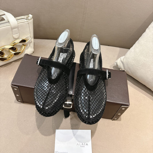БАЛЕТКИ ALAIA 26S MESH З ЧОРНОЇ ЗАМШІ