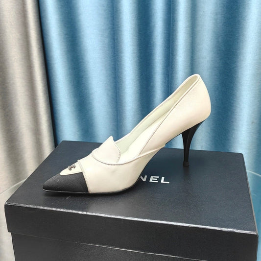 HIGH HEELS IN WHITE MIX BLACK SHEEPSKIN - 35
