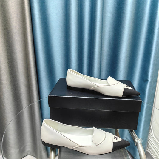 BALLET FLAT WHITE MIX BLACK SHEEPSKIN POINTED TOE - 35