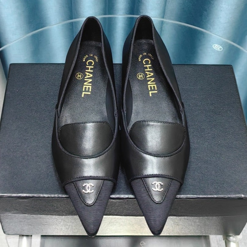 BALLET FLAT BLACK SHEEPSKIN POINTED TOE - 35