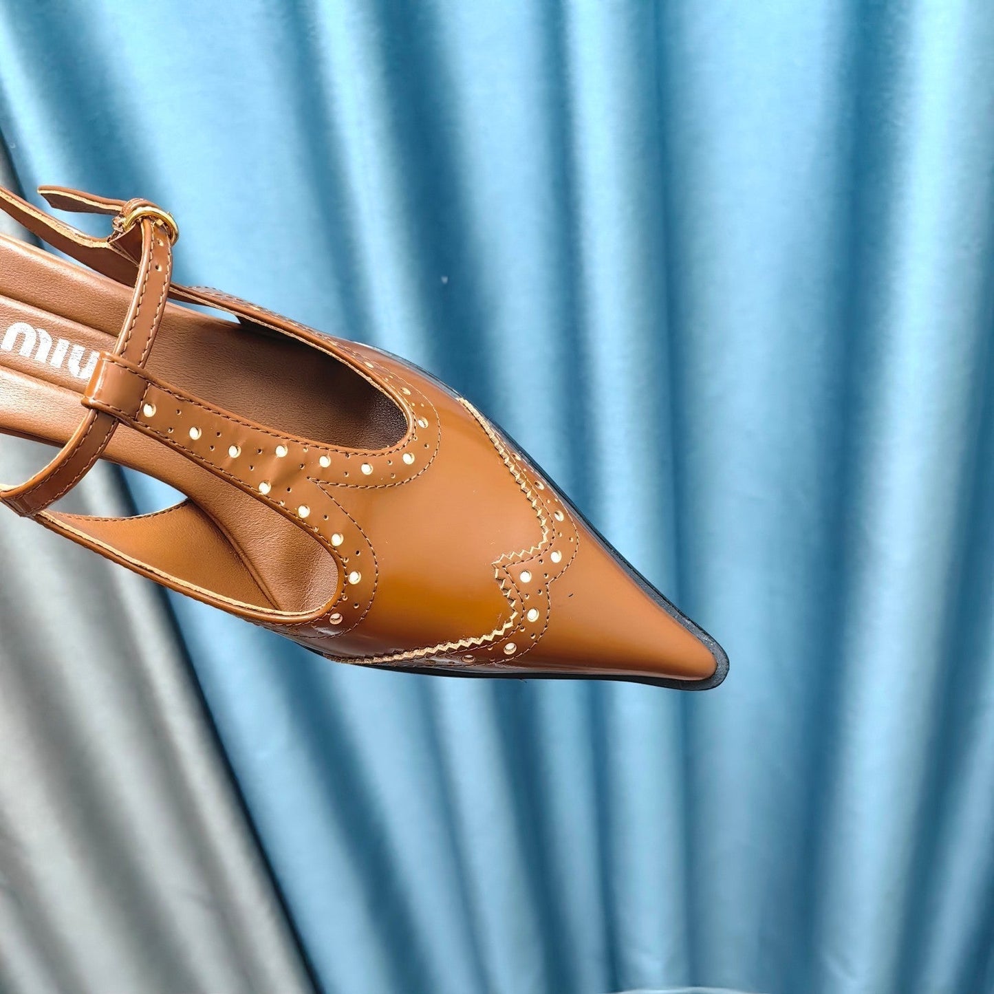 SLINGBACK CARAMEL COLOR LAMBSKIN WITH T- STRAPS - 35