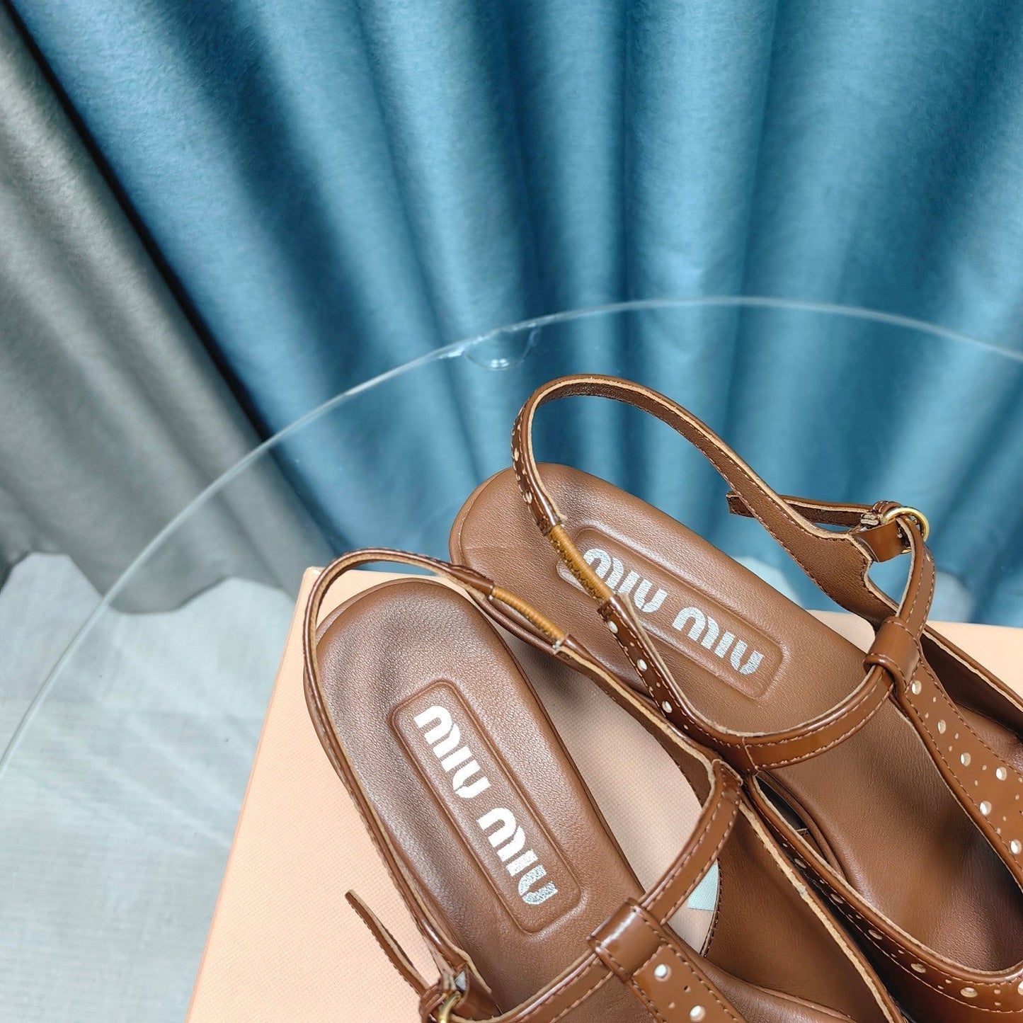SLINGBACK CARAMEL COLOR LAMBSKIN WITH T- STRAPS - 35