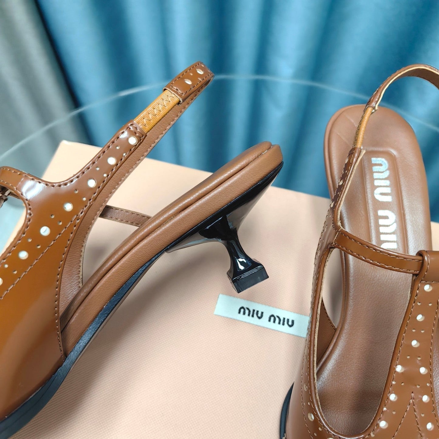 SLINGBACK CARAMEL COLOR LAMBSKIN WITH T- STRAPS - 35