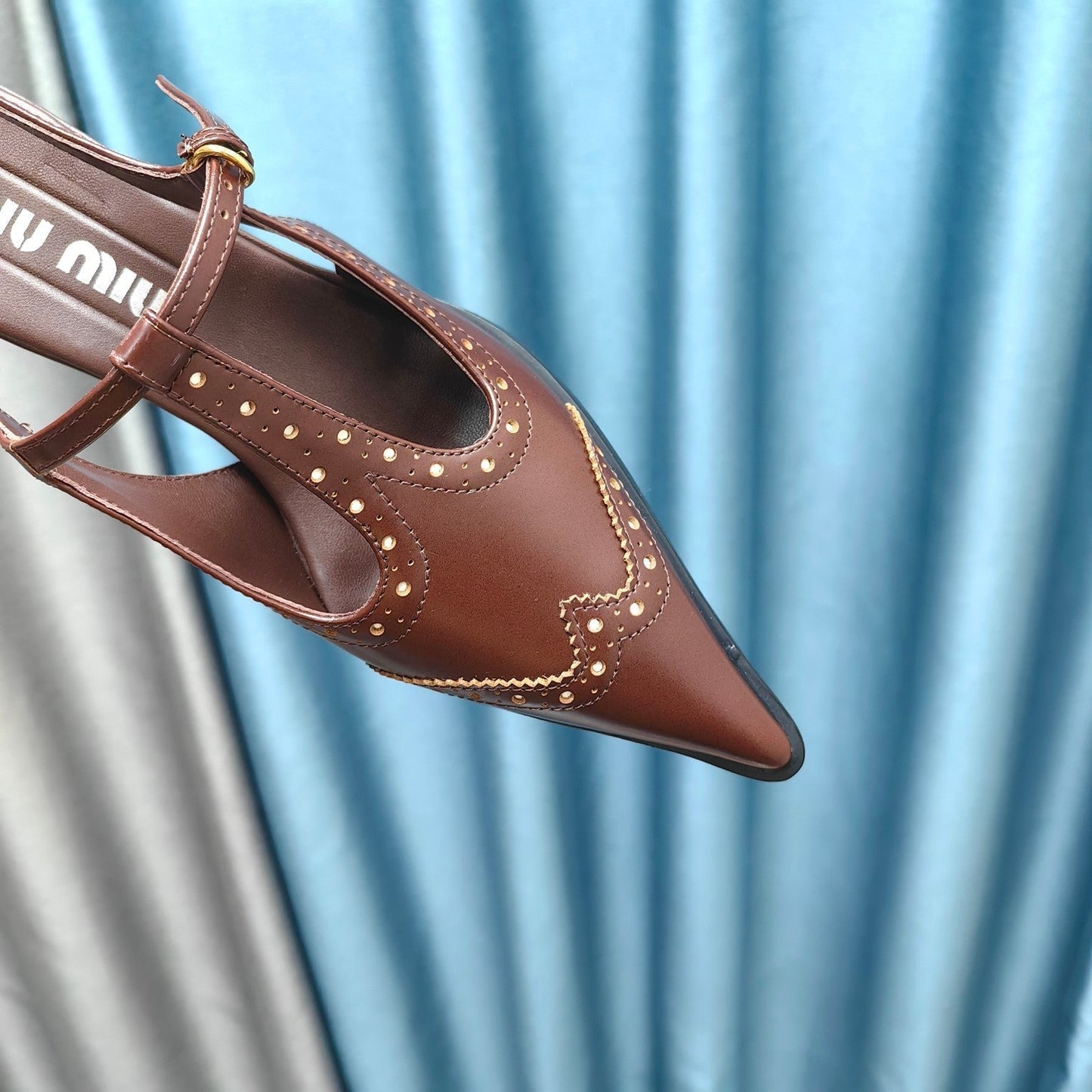 SLINGBACK WALNUT COLOR LAMBSKIN WITH T- STRAPS - 35
