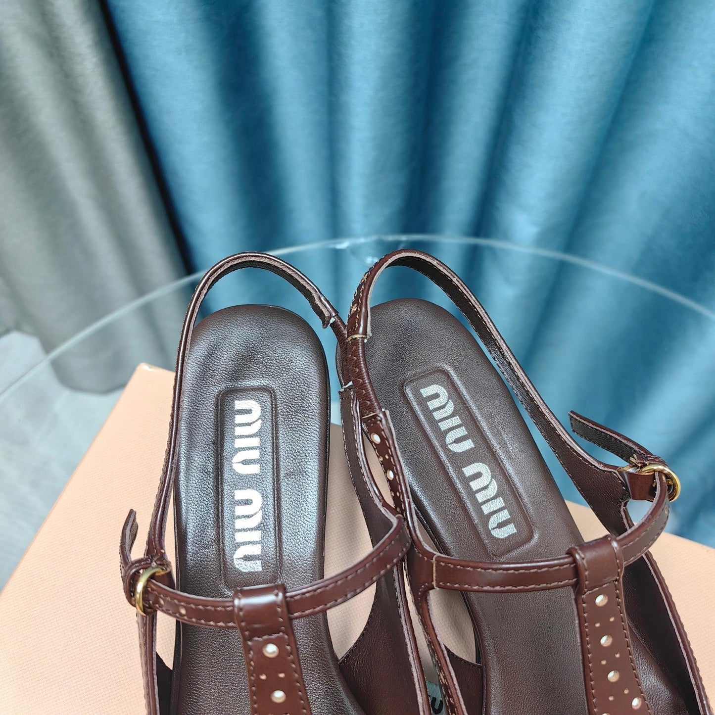 SLINGBACK WALNUT COLOR LAMBSKIN WITH T- STRAPS - 35