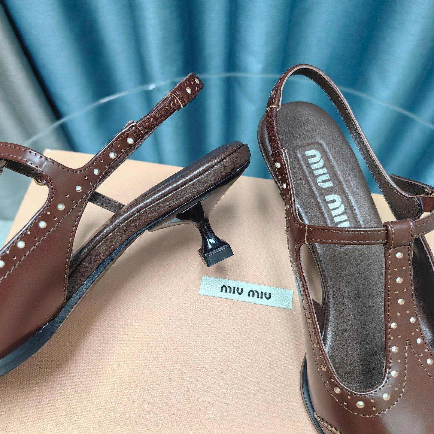 SLINGBACK WALNUT COLOR LAMBSKIN WITH T- STRAPS - 35