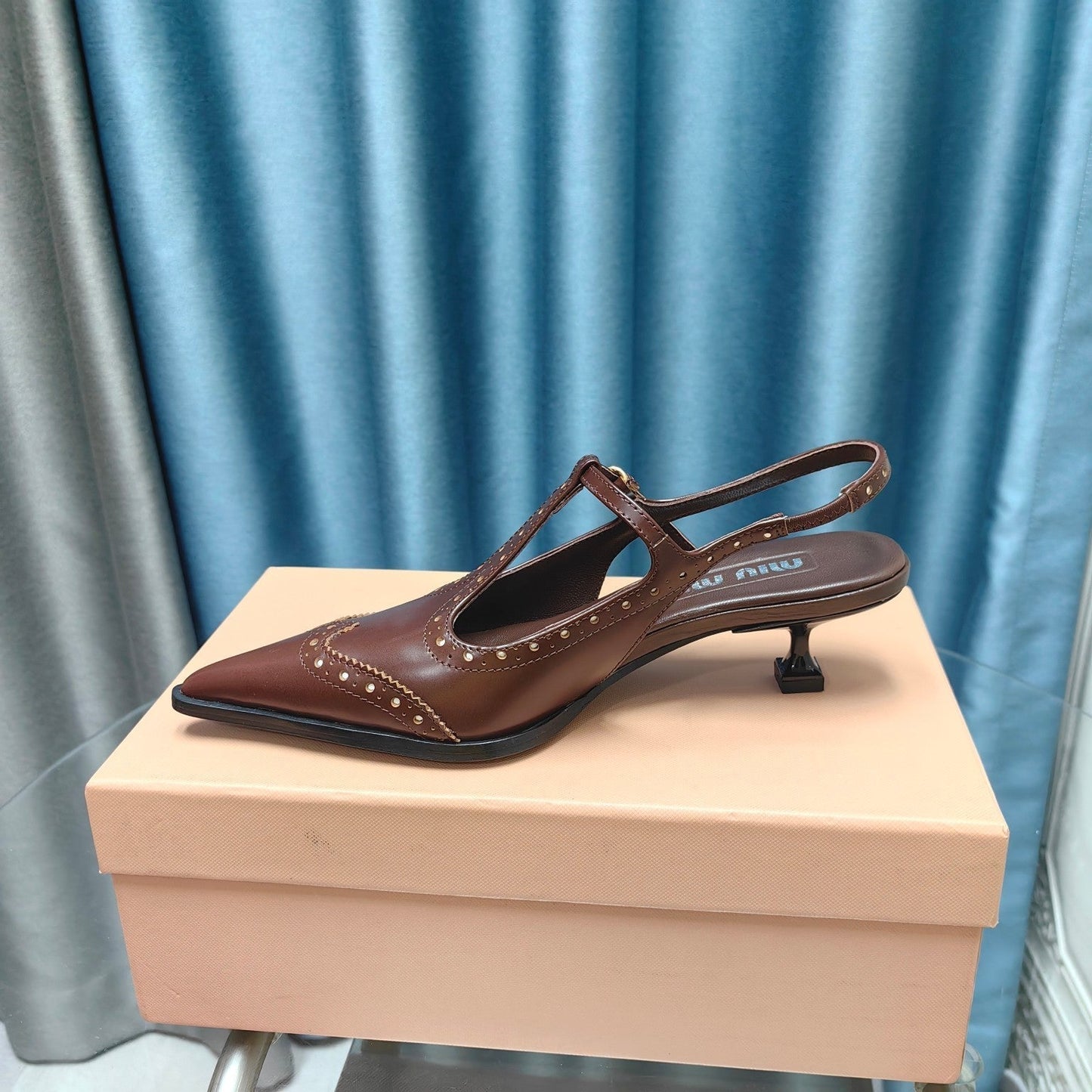SLINGBACK WALNUT COLOR LAMBSKIN WITH T- STRAPS - 35