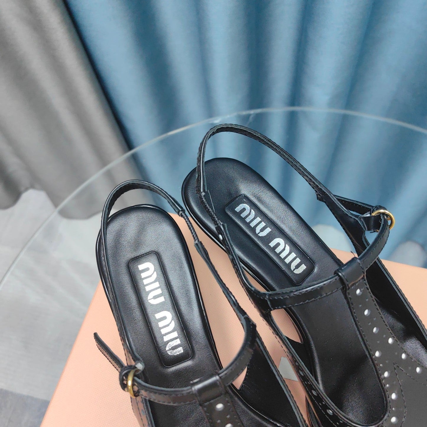 SLINGBACK BLACK LAMBSKIN WITH T- STRAPS - 35