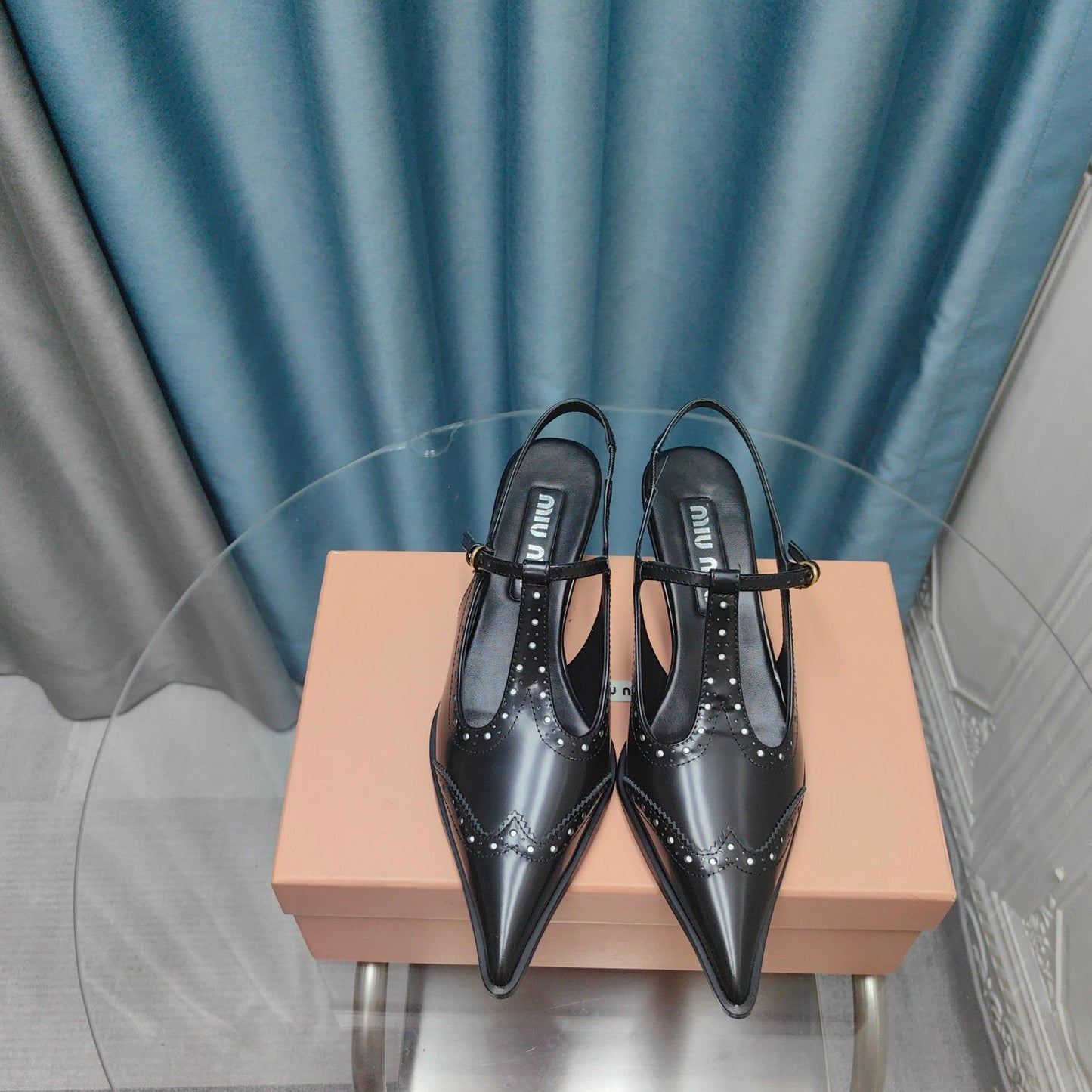 SLINGBACK BLACK LAMBSKIN WITH T- STRAPS - 35