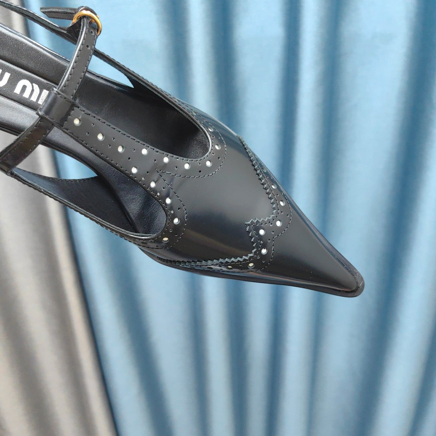 SLINGBACK BLACK LAMBSKIN WITH T- STRAPS - 35