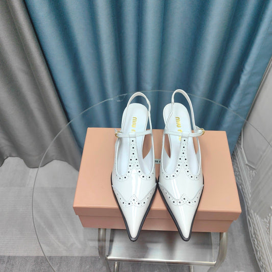 SLINGBACK WHITE LAMBSKIN WITH T- STRAPS - 35