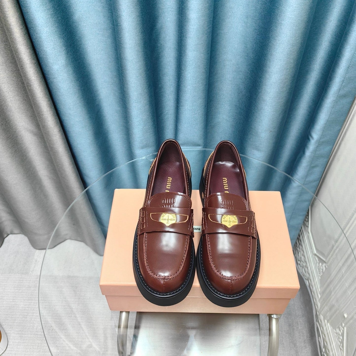 THICK-SOLED LOAFERS SHOES WALNUT COLOR COWHIDE - 35