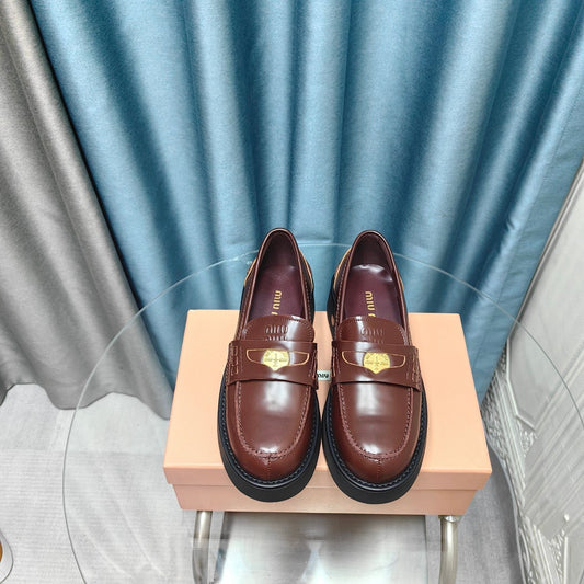 THICK-SOLED LOAFERS SHOES WALNUT COLOR COWHIDE - 35