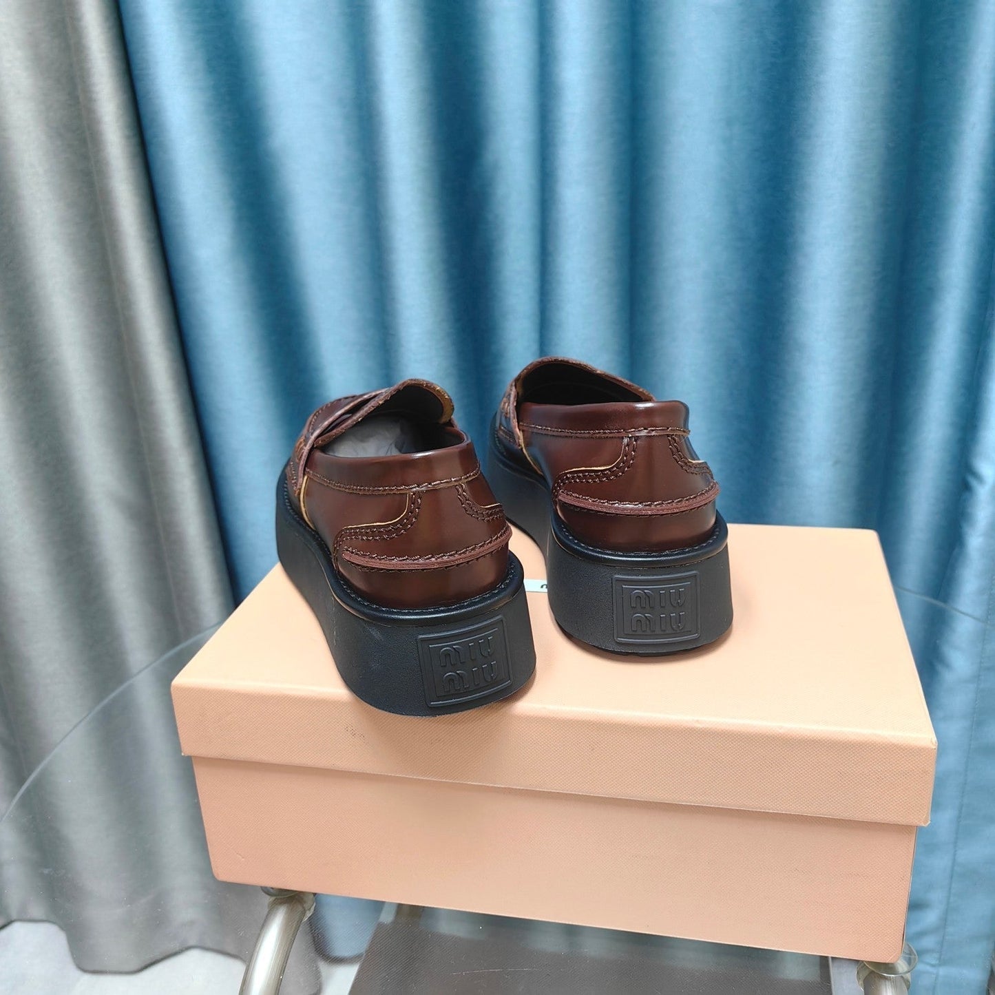 THICK-SOLED LOAFERS SHOES WALNUT COLOR COWHIDE - 35