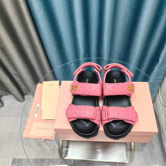 SANDALS BLACK MIX PINK SHEEPSKIN WITH HORIZONTAL STRAPS - 35