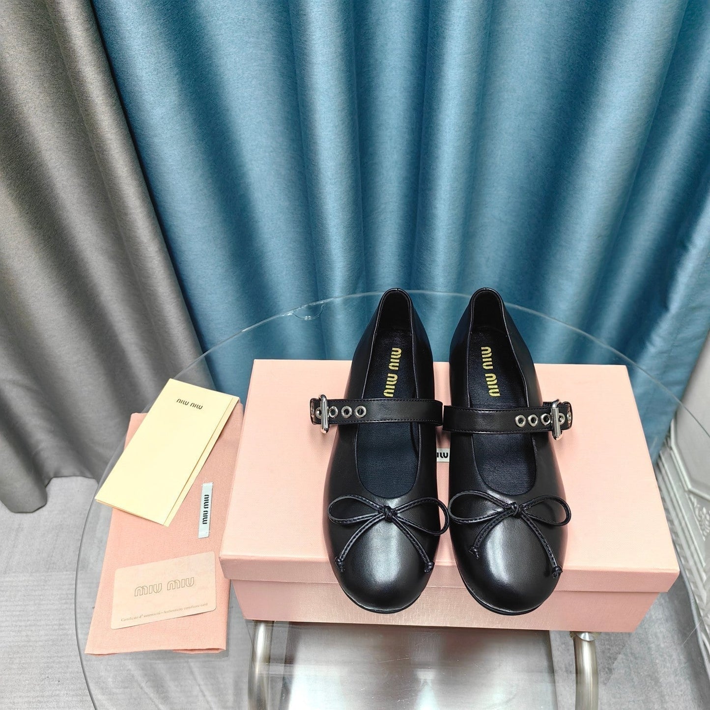 BLACK BALLET SHOES COWHIDE WITH BUTTON - 35