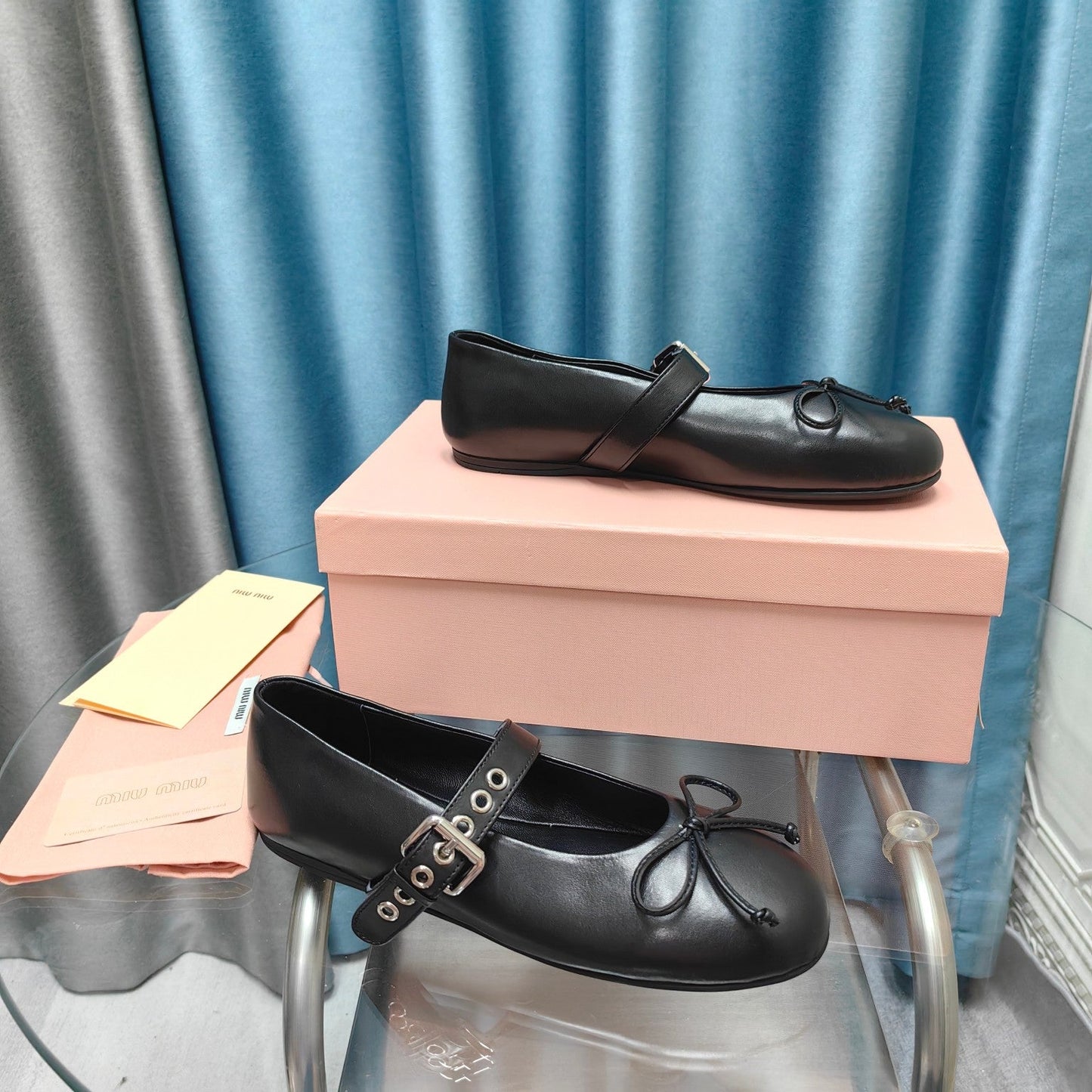 BLACK BALLET SHOES COWHIDE WITH BUTTON - 35