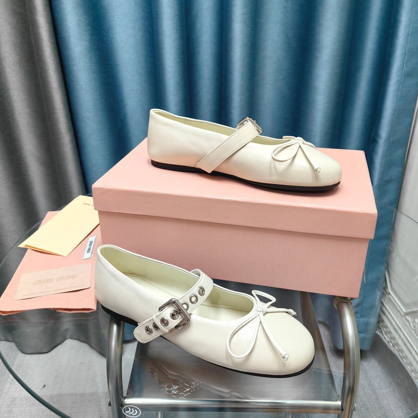 GHOST WHITE BALLET SHOES COWHIDE WITH BUTTON - 35