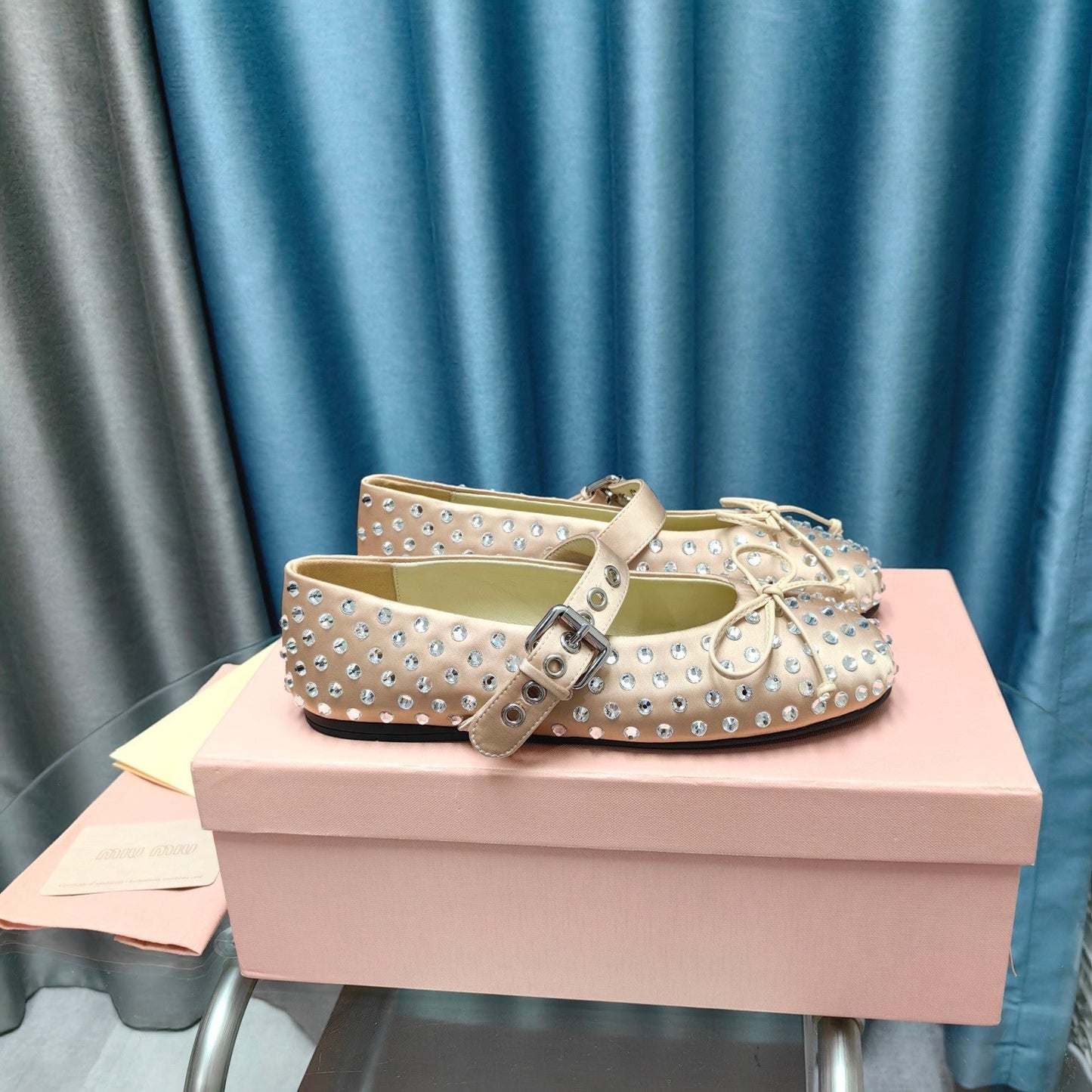 MARY JANE SHOES METALLIC GOLD COWHIDE WITH DIAMOND - 35