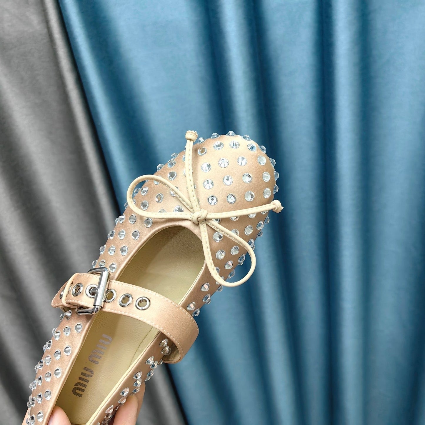 MARY JANE SHOES METALLIC GOLD COWHIDE WITH DIAMOND - 35