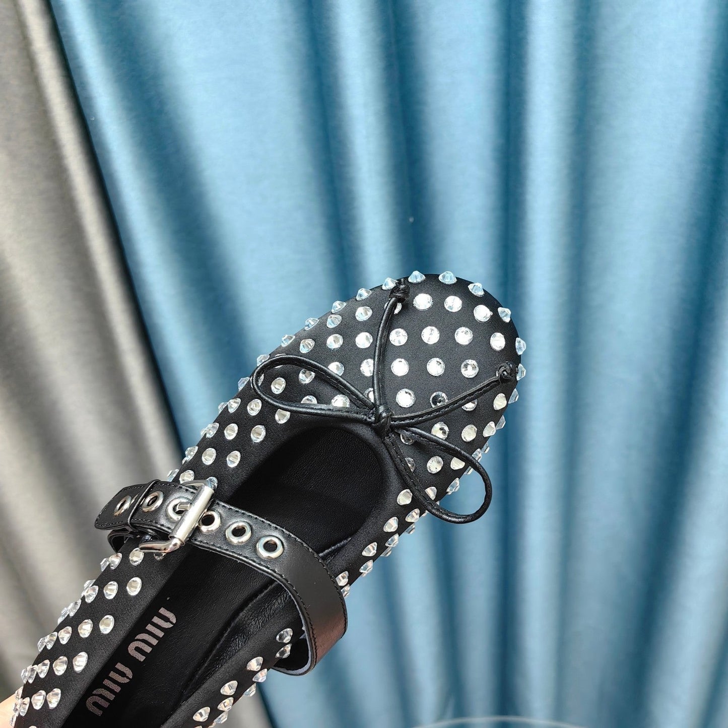 MARY JANE SHOES BLACK COWHIDE WITH DIAMOND - 35