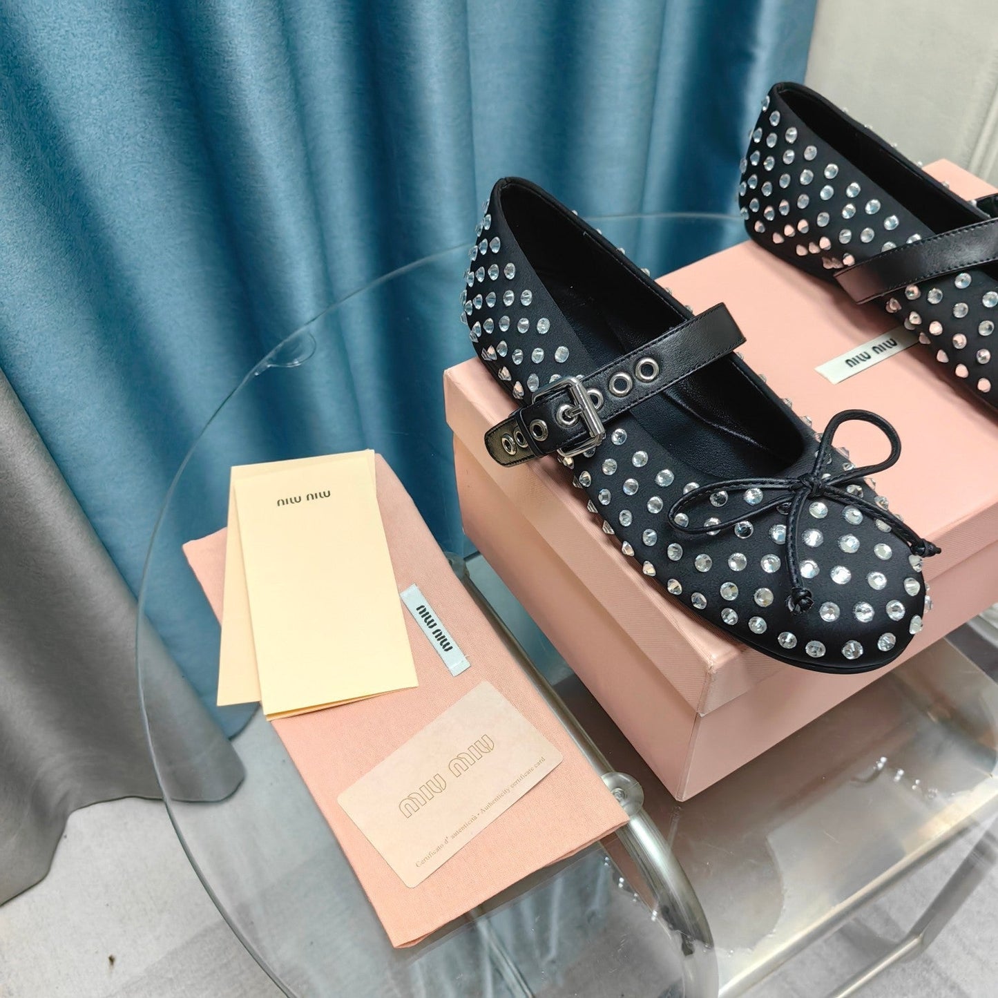 MARY JANE SHOES BLACK COWHIDE WITH DIAMOND - 35